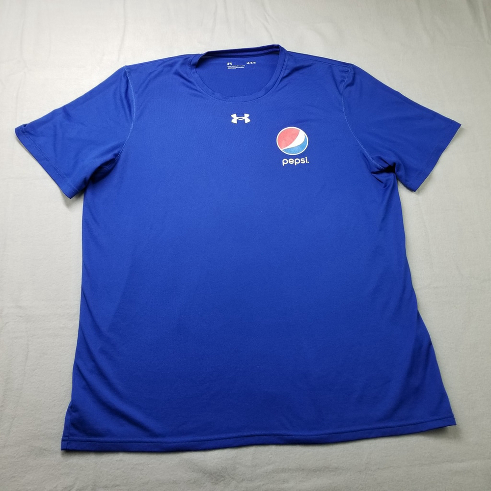 Pepsi Under Armour T-Shirt Mens size L Blue Short Sleeve Performance Stretch